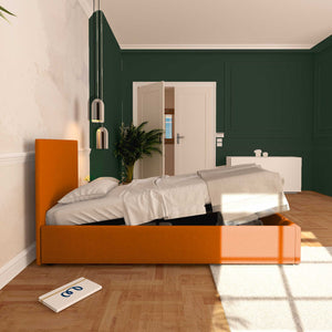 Baldiflex letto contenitore singolo in ecopelle sfoderabile Rossano arancione laterale