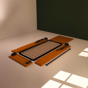 Baldiflex letto contenitore singolo in ecopelle sfoderabile Rossano arancione smontato