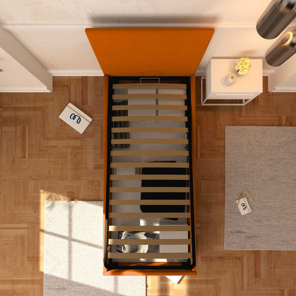 Baldiflex letto contenitore singolo in ecopelle sfoderabile Rossano arancione top