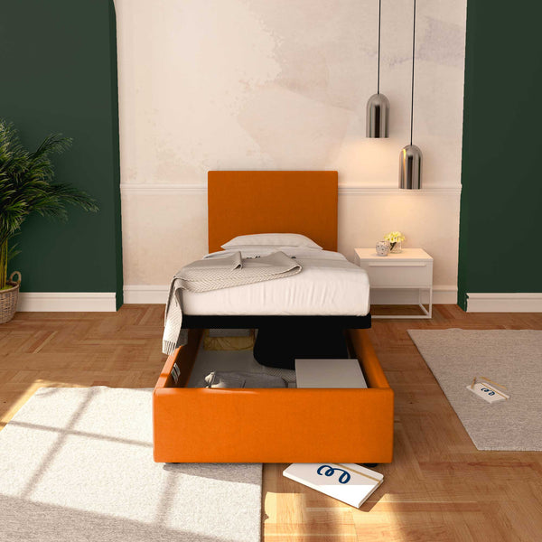 Baldiflex letto contenitore singolo in ecopelle sfoderabile Rossano arancione
