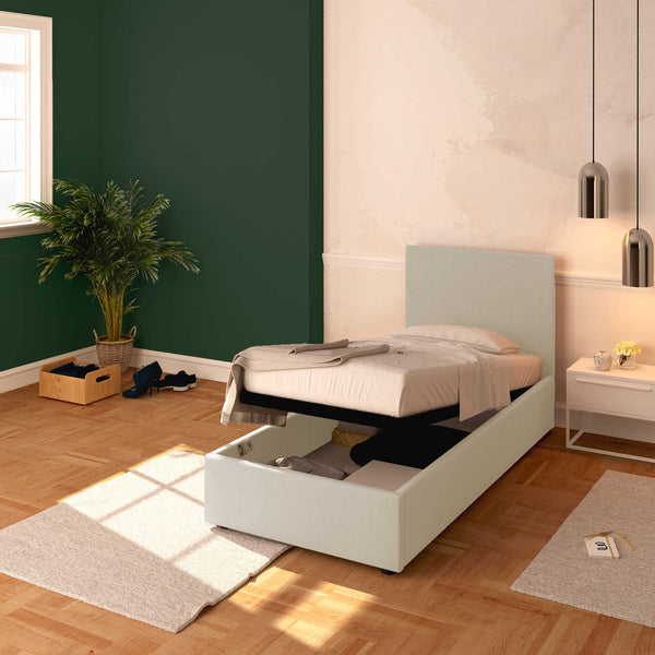 Baldiflex letto contenitore singolo in ecopelle sfoderabile Rossano beige chiaro da destra