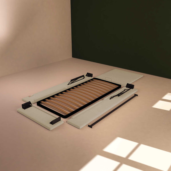 Baldiflex letto contenitore singolo in ecopelle sfoderabile Rossano beige chiaro smontato