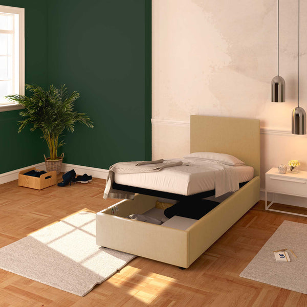 Baldiflex letto contenitore singolo in ecopelle sfoderabile Rossano beige da destra