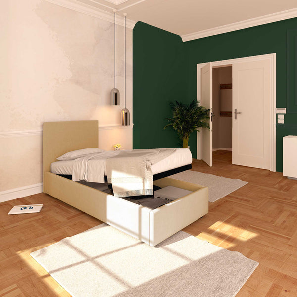 Baldiflex letto contenitore singolo in ecopelle sfoderabile Rossano beige da sinistra