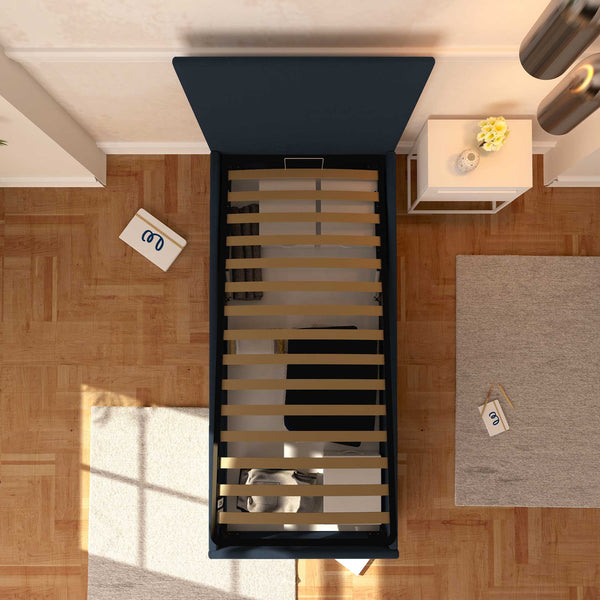 Baldiflex letto contenitore singolo in ecopelle sfoderabile Rossano blu notte top