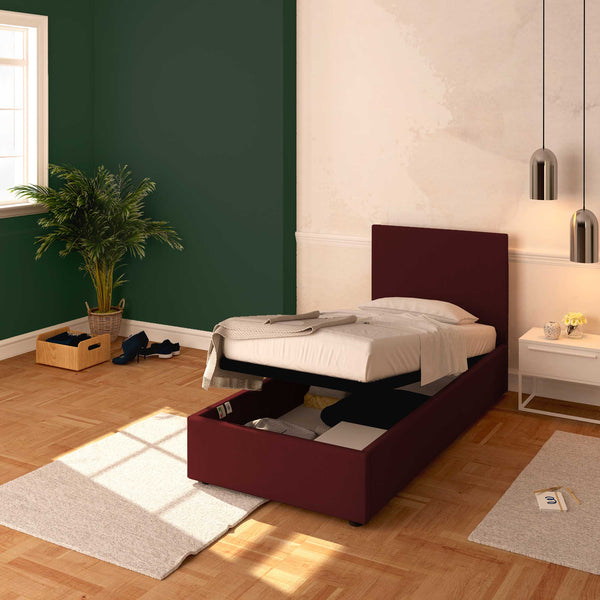 Baldiflex letto contenitore singolo in ecopelle sfoderabile Rossano bordeaux da destra