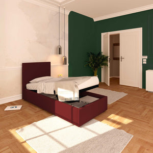 Baldiflex letto contenitore singolo in ecopelle sfoderabile Rossano bordeaux da sinistra