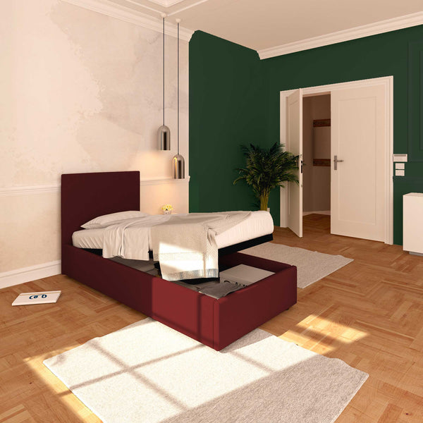 Baldiflex letto contenitore singolo in ecopelle sfoderabile Rossano bordeaux da sinistra