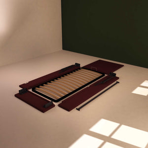 Baldiflex letto contenitore singolo in ecopelle sfoderabile Rossano bordeaux smontato