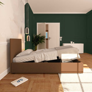 Baldiflex letto contenitore singolo in ecopelle sfoderabile Rossano caffè laterale