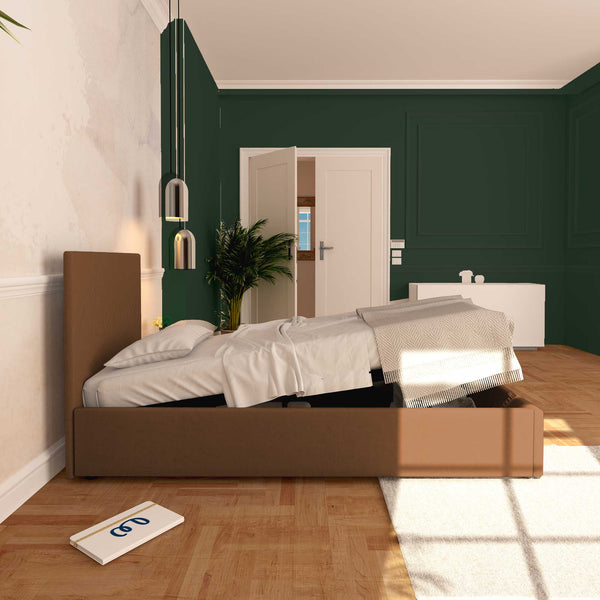 Baldiflex letto contenitore singolo in ecopelle sfoderabile Rossano caffè laterale