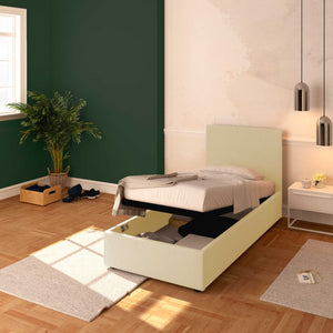 Baldiflex letto contenitore singolo in ecopelle sfoderabile Rossano crema da destra