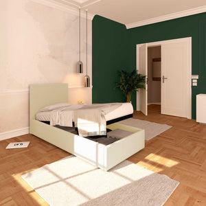 Baldiflex letto contenitore singolo in ecopelle sfoderabile Rossano crema da sinistra