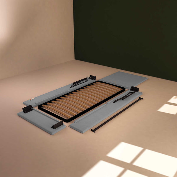 Baldiflex letto contenitore singolo in ecopelle sfoderabile Rossano grigio chiaro smontato