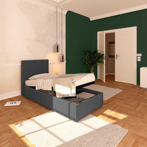 Baldiflex letto contenitore singolo in ecopelle sfoderabile Rossano grigio scuro da sinistra