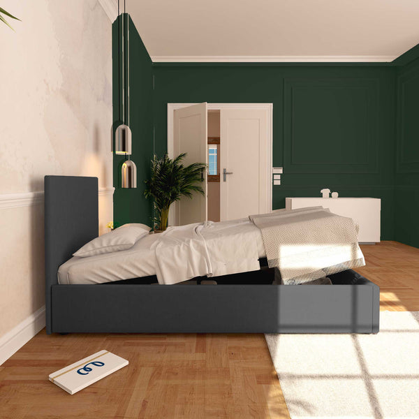 Baldiflex letto contenitore singolo in ecopelle sfoderabile Rossano grigio scuro laterale