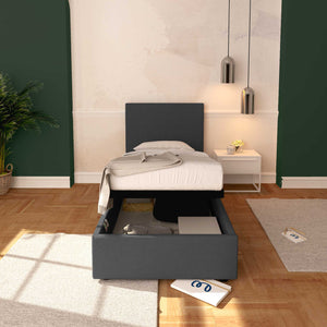 Baldiflex letto contenitore singolo in ecopelle sfoderabile Rossano grigio scuro