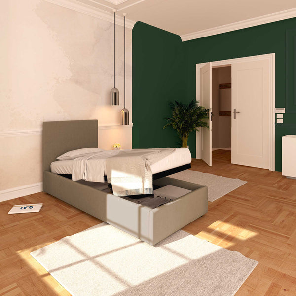 Baldiflex letto contenitore singolo in ecopelle sfoderabile Rossano grigio talpa da sinistra