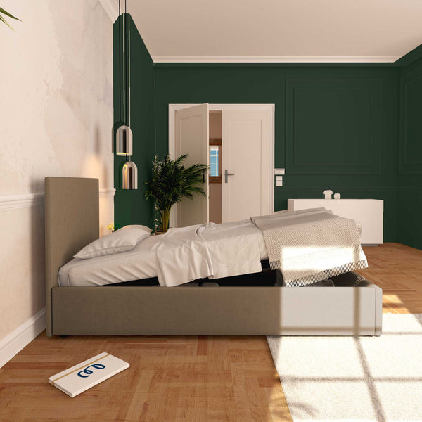 Baldiflex letto contenitore singolo in ecopelle sfoderabile Rossano grigio talpa laterale