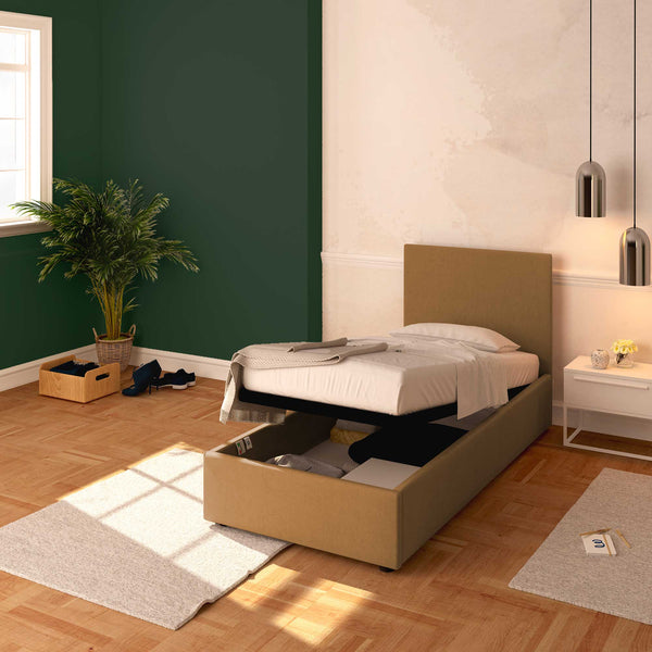 Baldiflex letto contenitore singolo in ecopelle sfoderabile Rossano marrone chiaro da destra