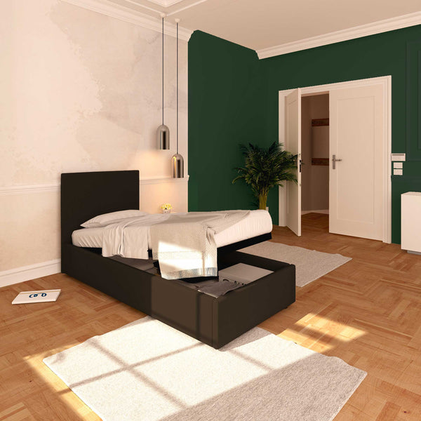 Baldiflex letto contenitore singolo in ecopelle sfoderabile Rossano marrone scuro da sinistra