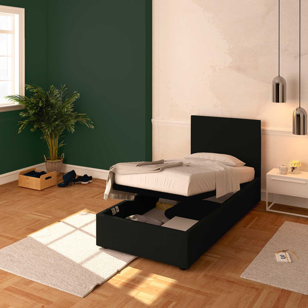 Baldiflex letto contenitore singolo in ecopelle sfoderabile Rossano nero da destra