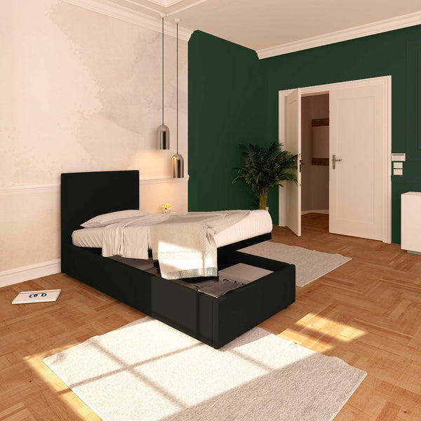 Baldiflex letto contenitore singolo in ecopelle sfoderabile Rossano nero da sinistra