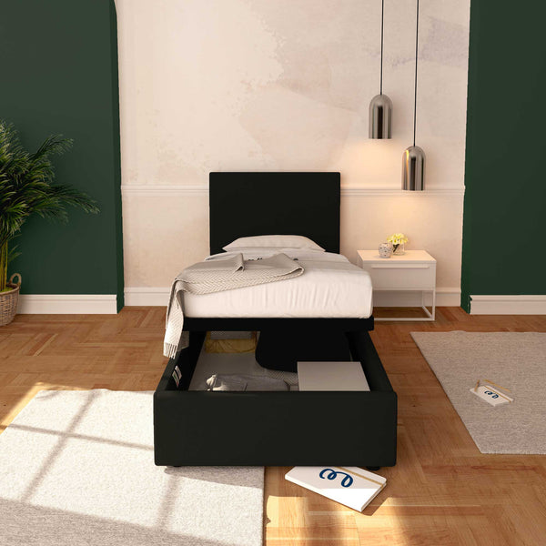 Baldiflex letto contenitore singolo in ecopelle sfoderabile Rossano nero