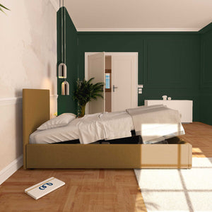 Baldiflex letto contenitore singolo in ecopelle sfoderabile Rossano nocciola laterale