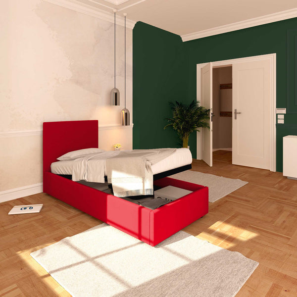 Baldiflex letto contenitore singolo in ecopelle sfoderabile Rossano rosso da sinistra