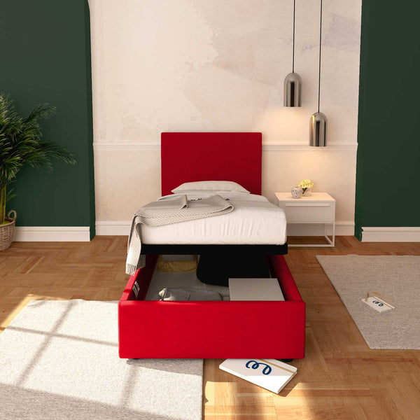 Baldiflex letto contenitore singolo in ecopelle sfoderabile Rossano rosso