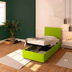 Baldiflex letto contenitore singolo in ecopelle sfoderabile Rossano verde mela da destra