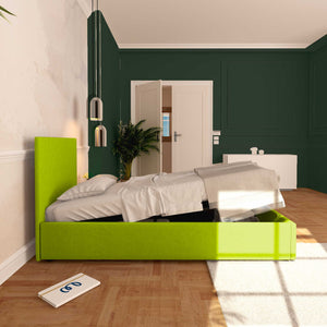 Baldiflex letto contenitore singolo in ecopelle sfoderabile Rossano verde mela laterale