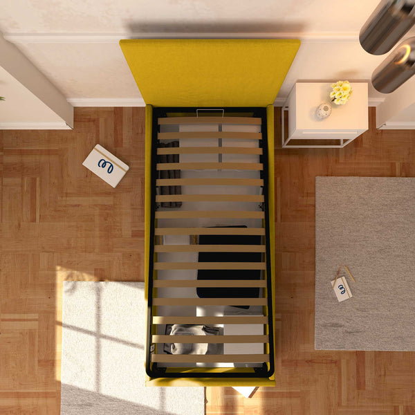 Baldiflex letto contenitore singolo in tessuto sfoderabile Rossano giallo senape top