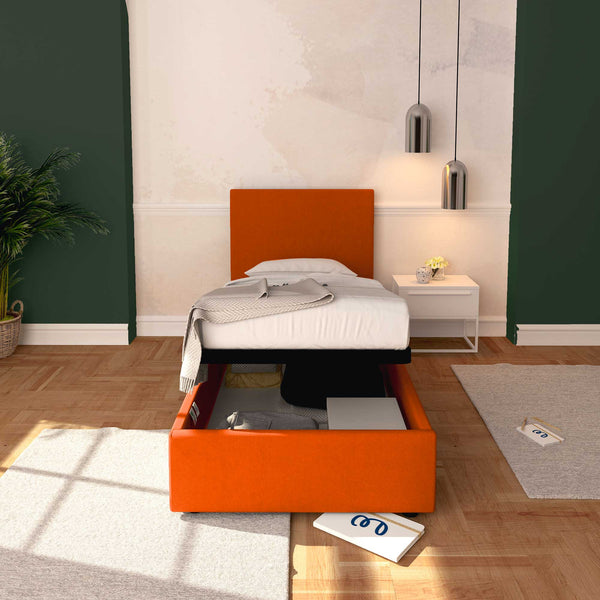 Baldiflex letto contenitore singolo in tessuto sfoderabile Rossano arancione