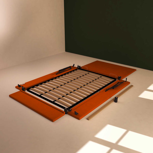 Baldiflex letto contenitore singolo in tessuto sfoderabile Rossano arancione smontato