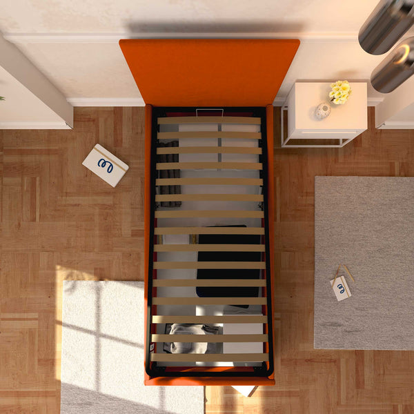 Baldiflex letto contenitore singolo in tessuto sfoderabile Rossano arancione top