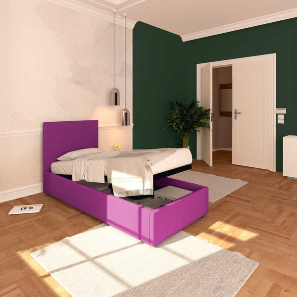 Baldiflex letto contenitore singolo in tessuto sfoderabile Rossano fucsia da sinistra