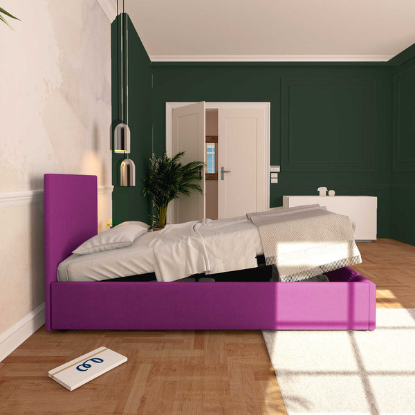 Baldiflex letto contenitore singolo in tessuto sfoderabile Rossano fucsia laterale