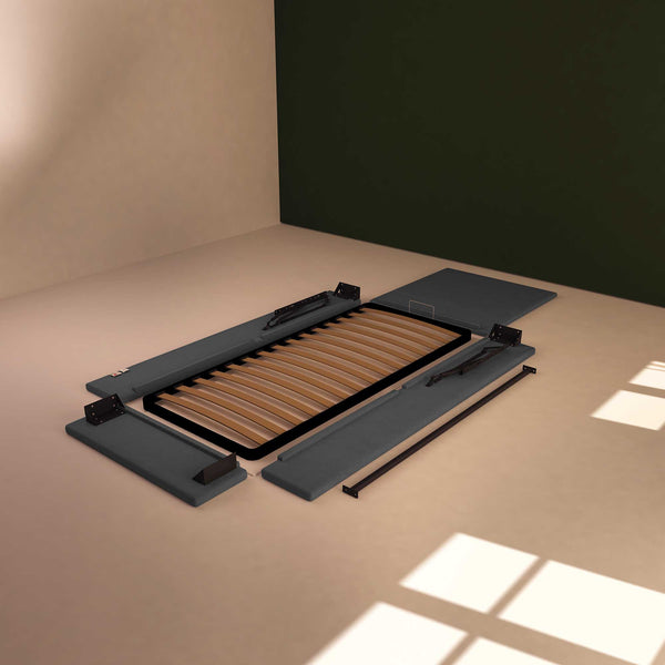 Baldiflex letto contenitore singolo in tessuto sfoderabile Rossano grigio antracite smontato