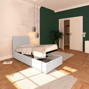 Baldiflex letto contenitore singolo in tessuto sfoderabile Rossano grigio chiaro da sinistra