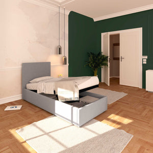 Baldiflex letto contenitore singolo in tessuto sfoderabile Rossano grigio da sinistra