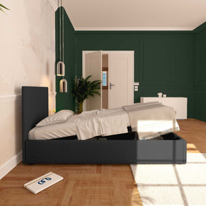 Baldiflex letto contenitore singolo in tessuto sfoderabile Rossano grigio grafite laterale