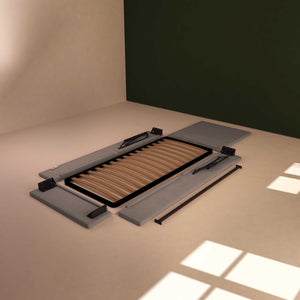 Baldiflex letto contenitore singolo in tessuto sfoderabile Rossano grigio smontato