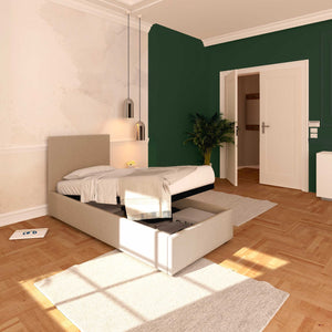 Baldiflex letto contenitore singolo in tessuto sfoderabile Rossano grigio talpa da sinistra