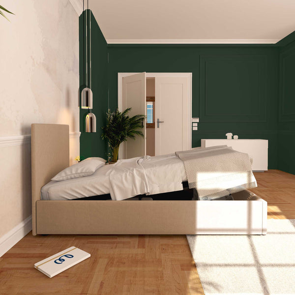 Baldiflex letto contenitore singolo in tessuto sfoderabile Rossano grigio talpa laterale