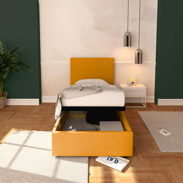 Baldiflex letto contenitore singolo in tessuto sfoderabile Rossano mango frontale