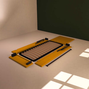 Baldiflex letto contenitore singolo in tessuto sfoderabile Rossano mango smontato