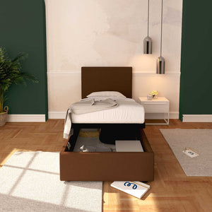 Baldiflex letto contenitore singolo in tessuto sfoderabile Rossano marrone