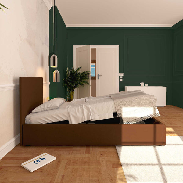 Baldiflex letto contenitore singolo in tessuto sfoderabile Rossano marrone laterale